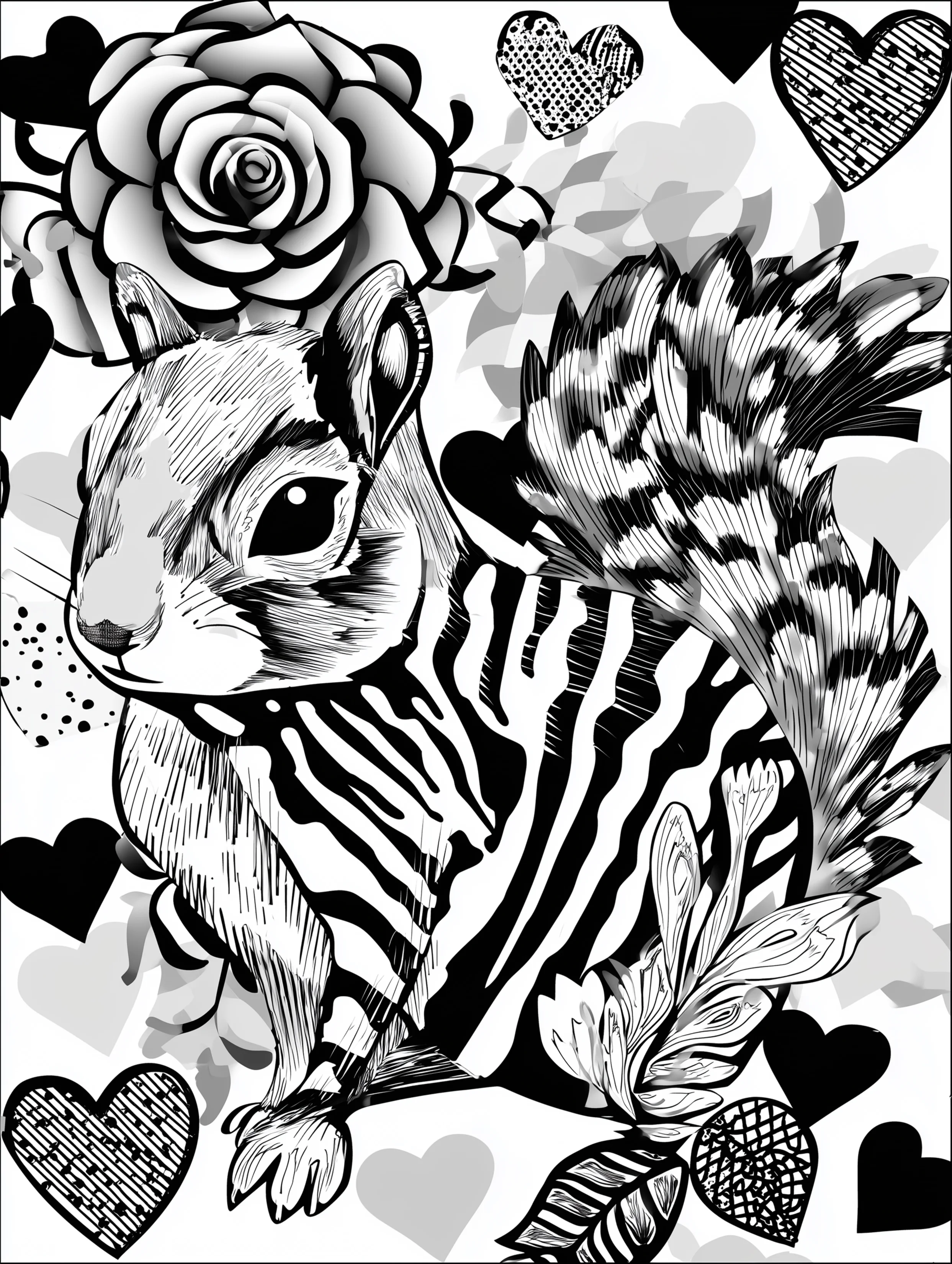 Free printable zoo coloring sheet featuring a textured squirrel